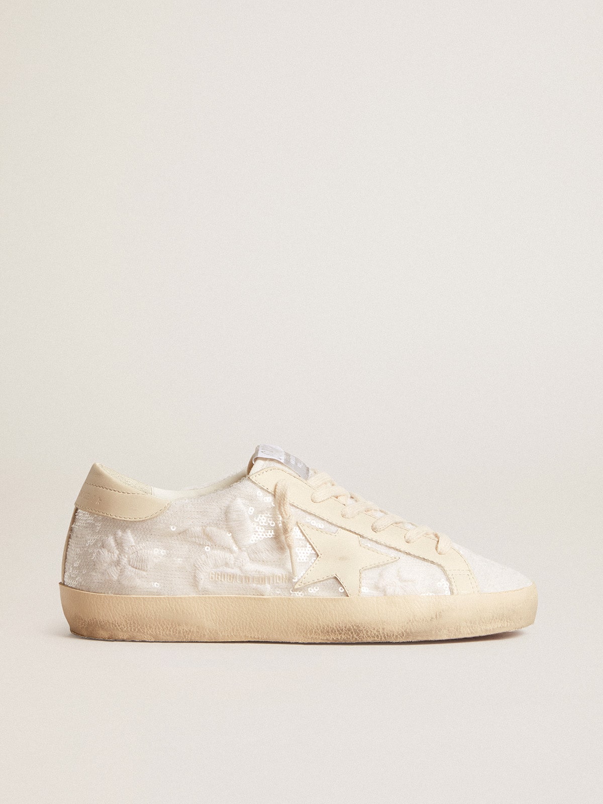 Women's Super-Star LTD in white sequins with leather star and embroidery