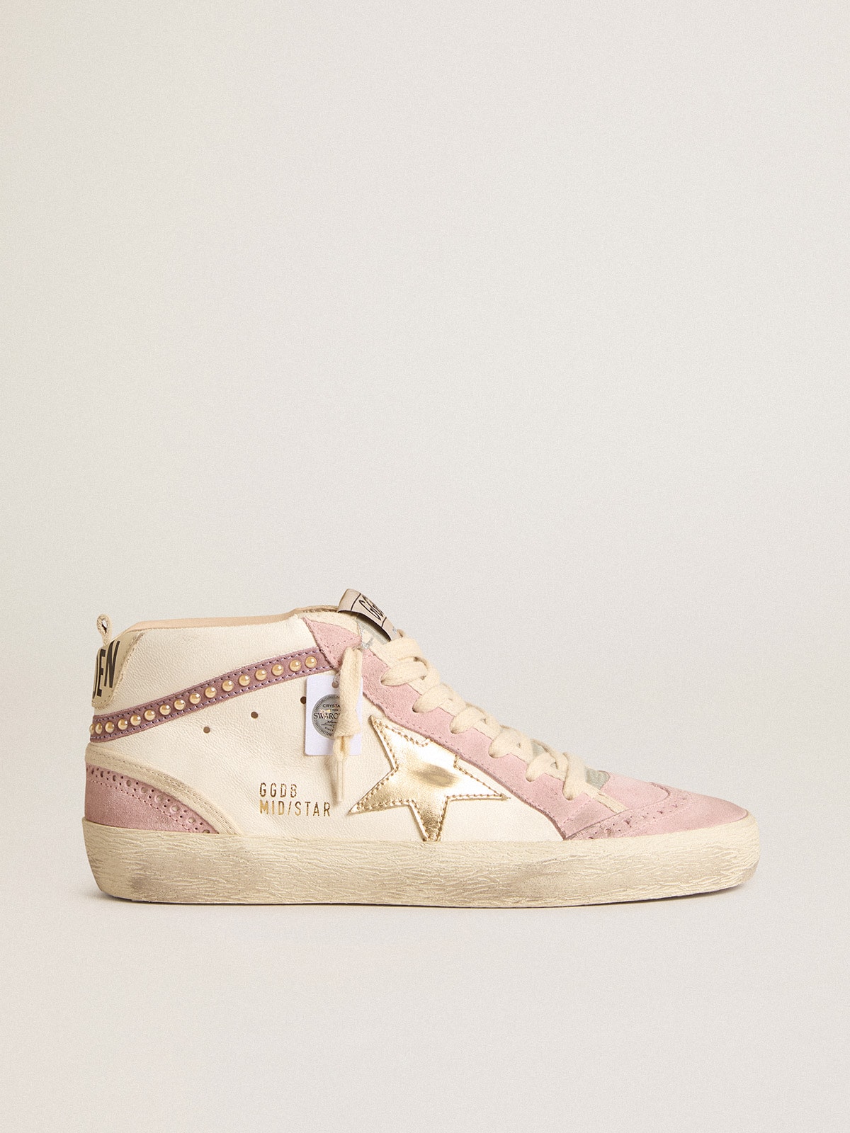 Mid Star with gold leather star and pink suede flash with pearls