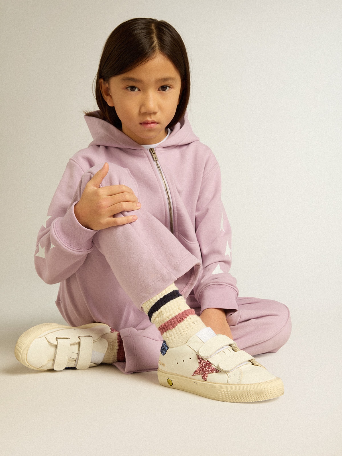Junior May School in leather with glitter star and heel tab