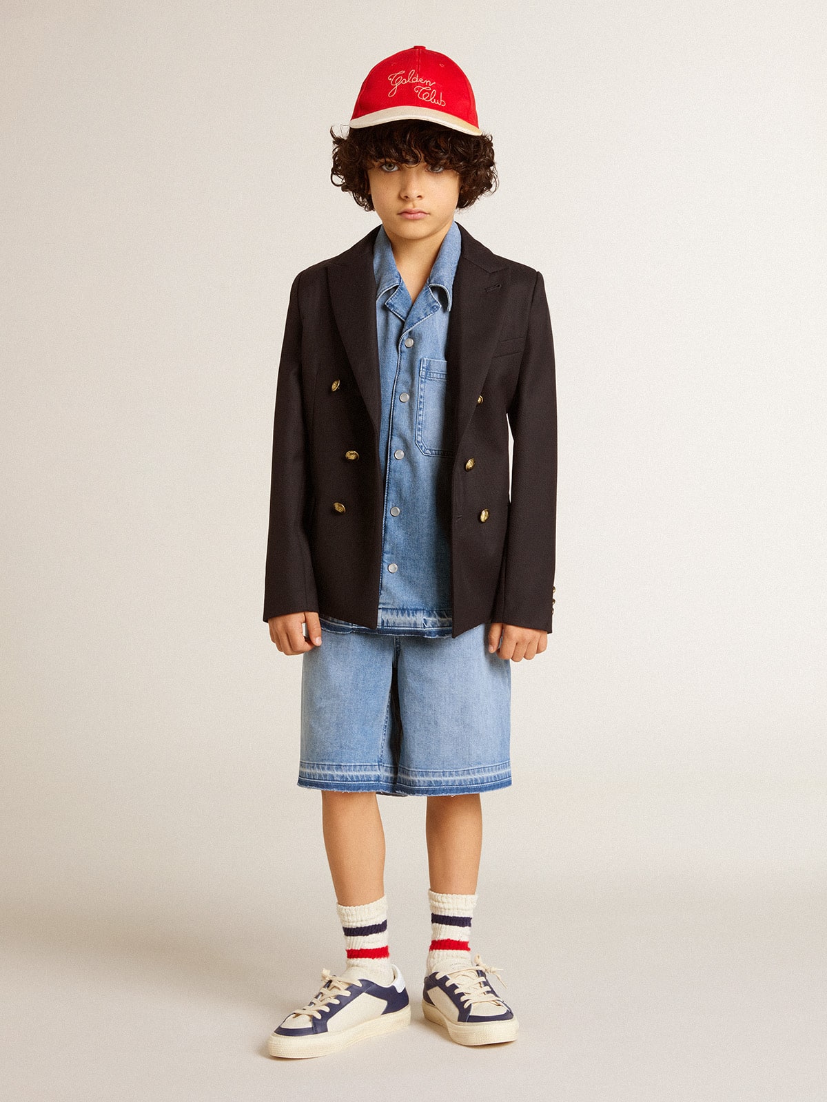 Kids' denim shorts with embroidery on the back