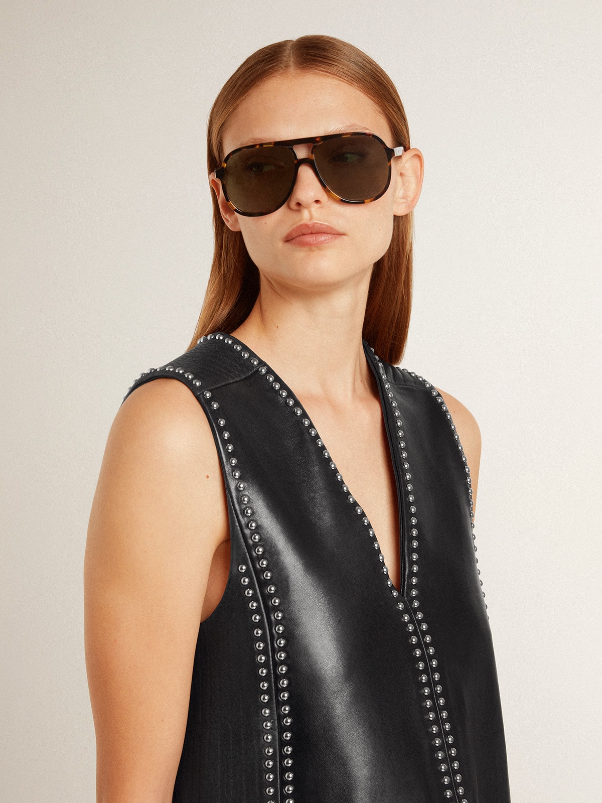 Women's black nappa leather dress with studs