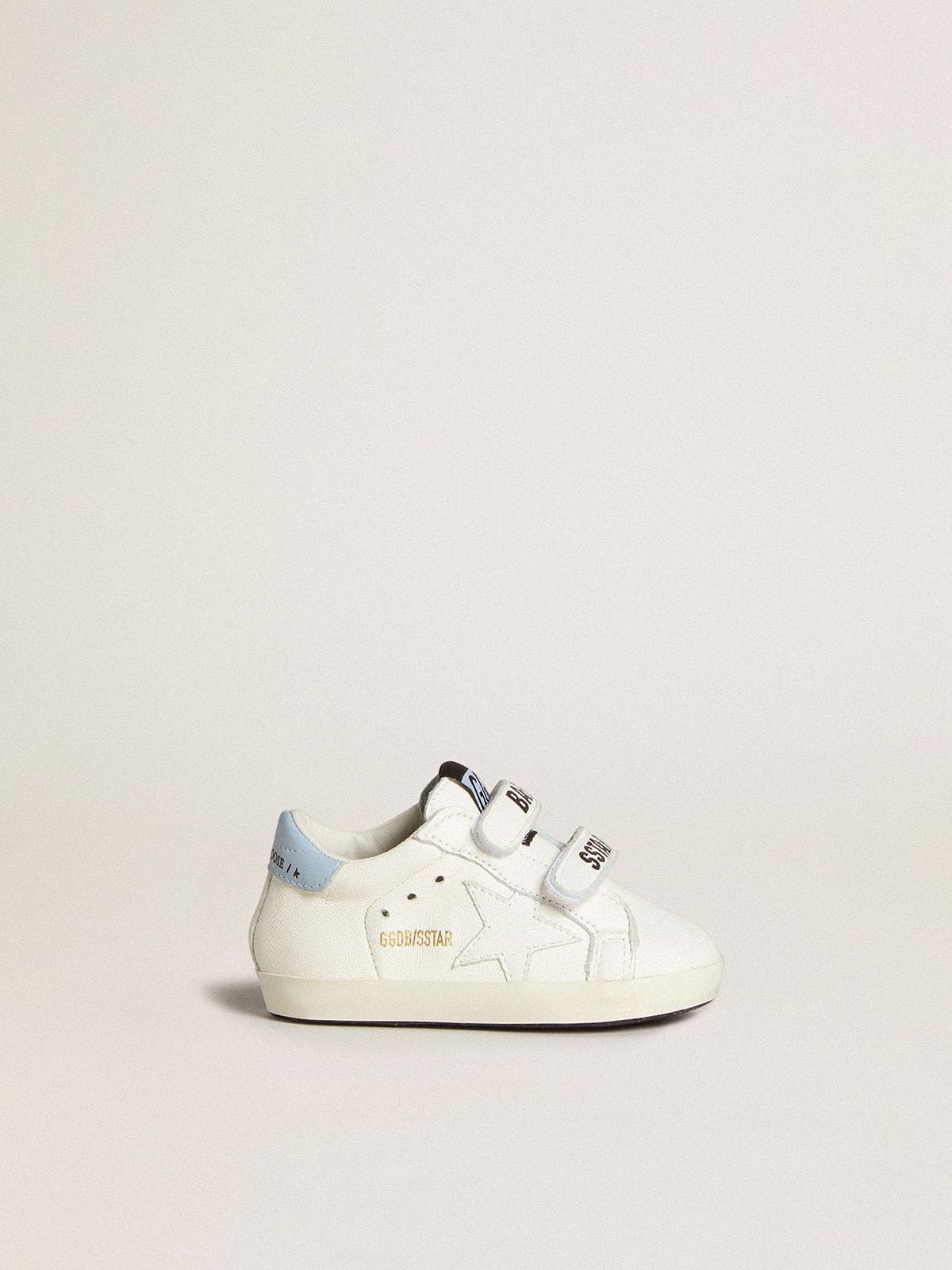 Baby School set in nappa with white star and light blue leather heel tab