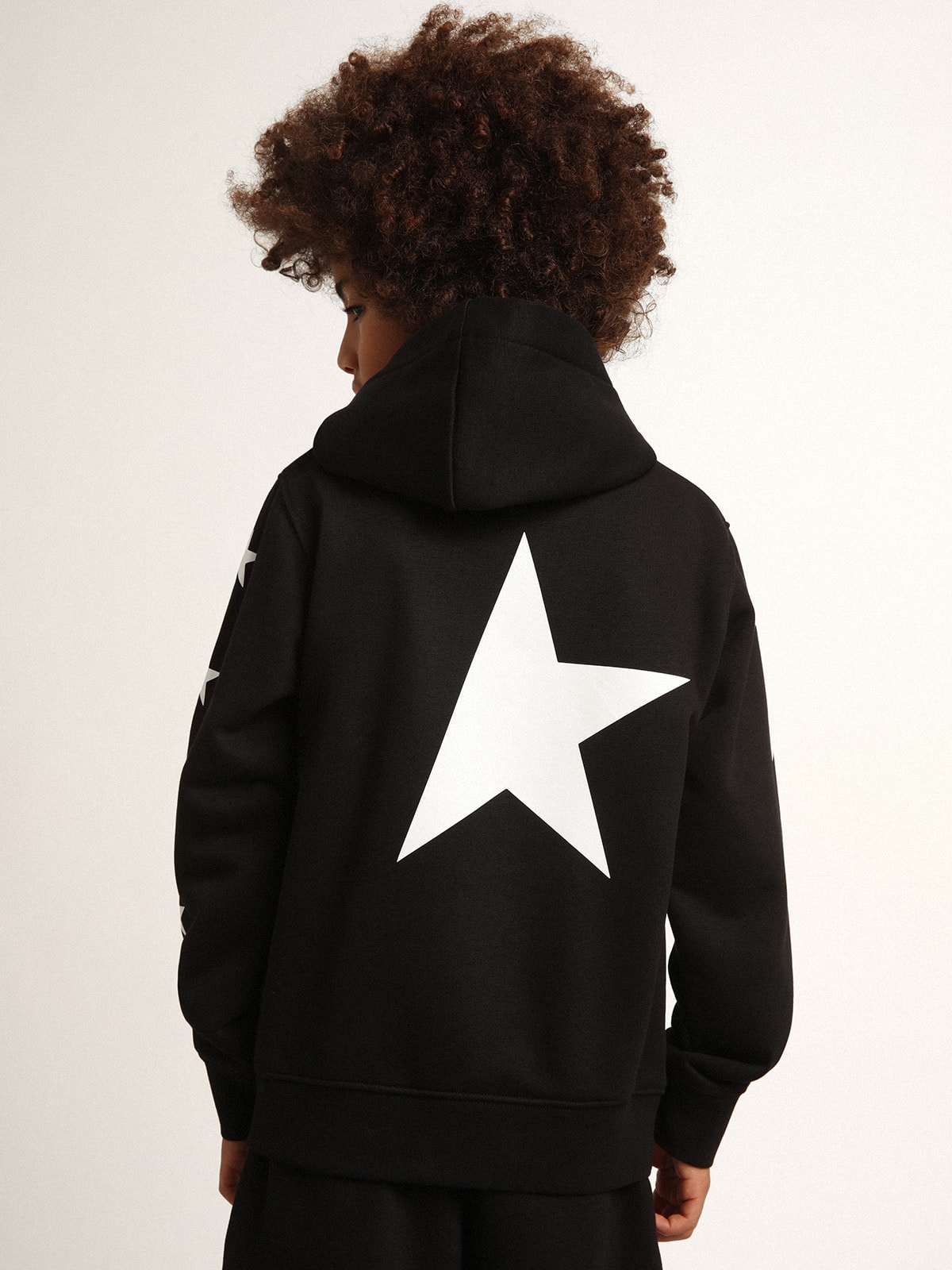 Boys' hooded sweatshirt in black with contrasting white stars