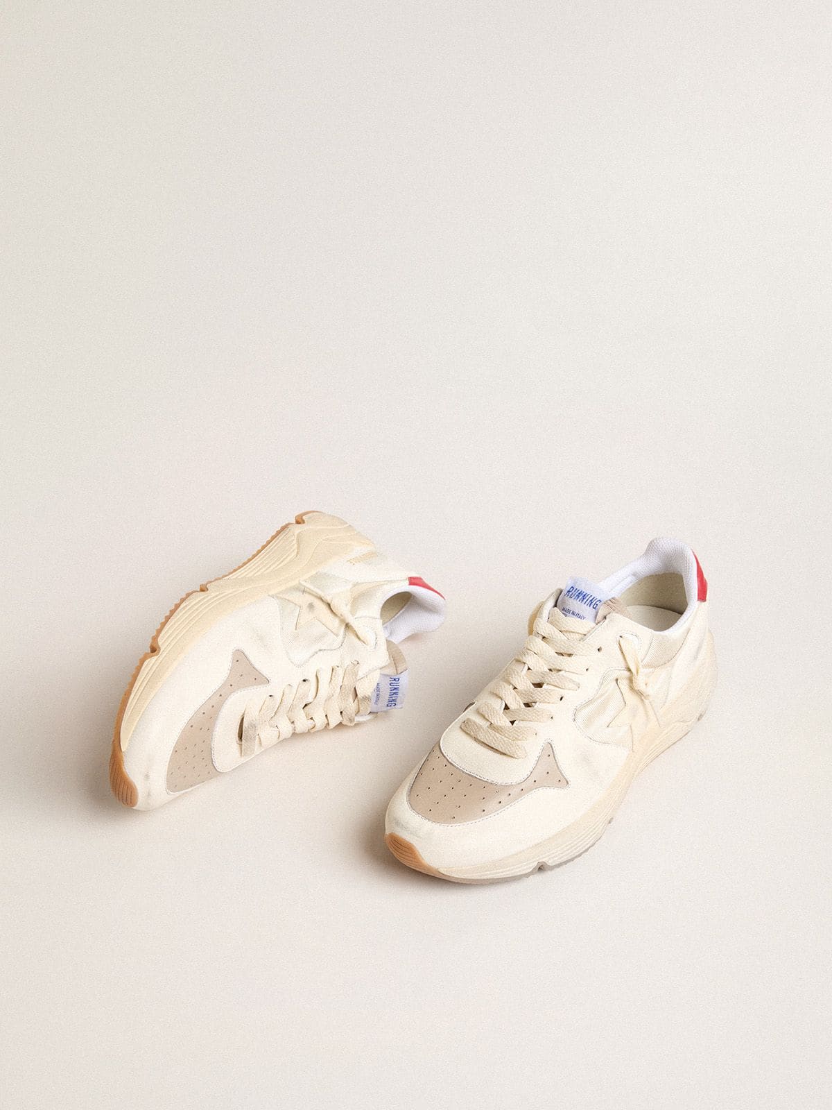 Men's Running Sole in nappa leather with beige leather star and red heel tab