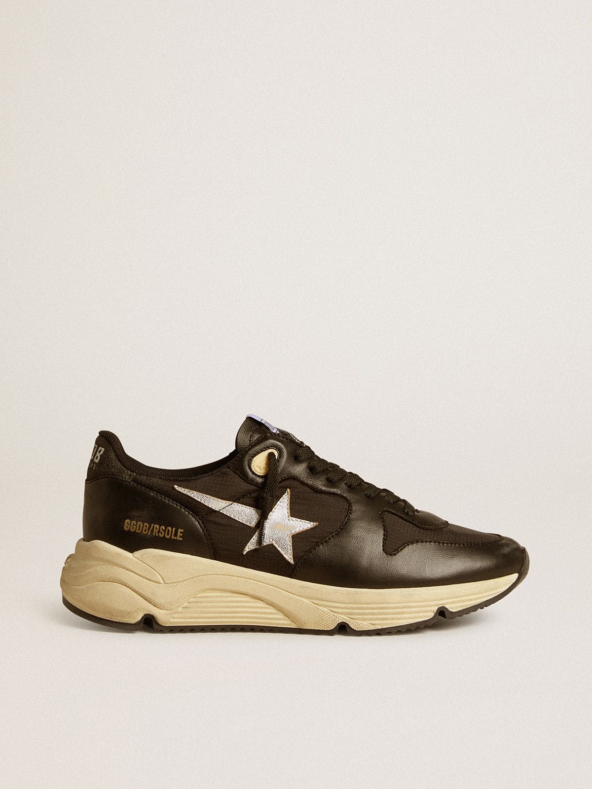Women's Running Sole in black nappa leather and nylon with a silver leather star