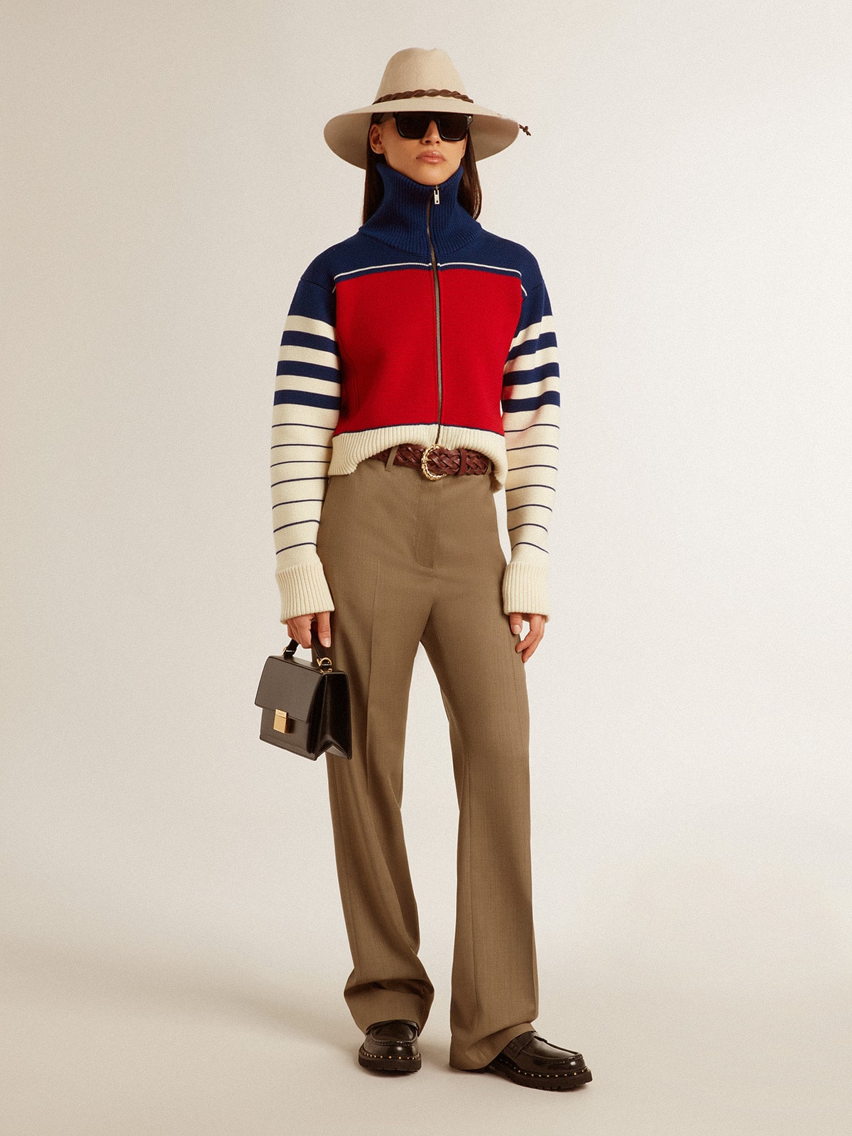 Women's multicolor striped wool cropped sweatshirt