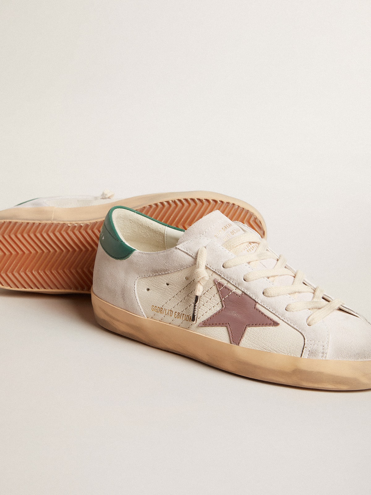 Super-Star LTD in suede with pink leather star and green heel tab