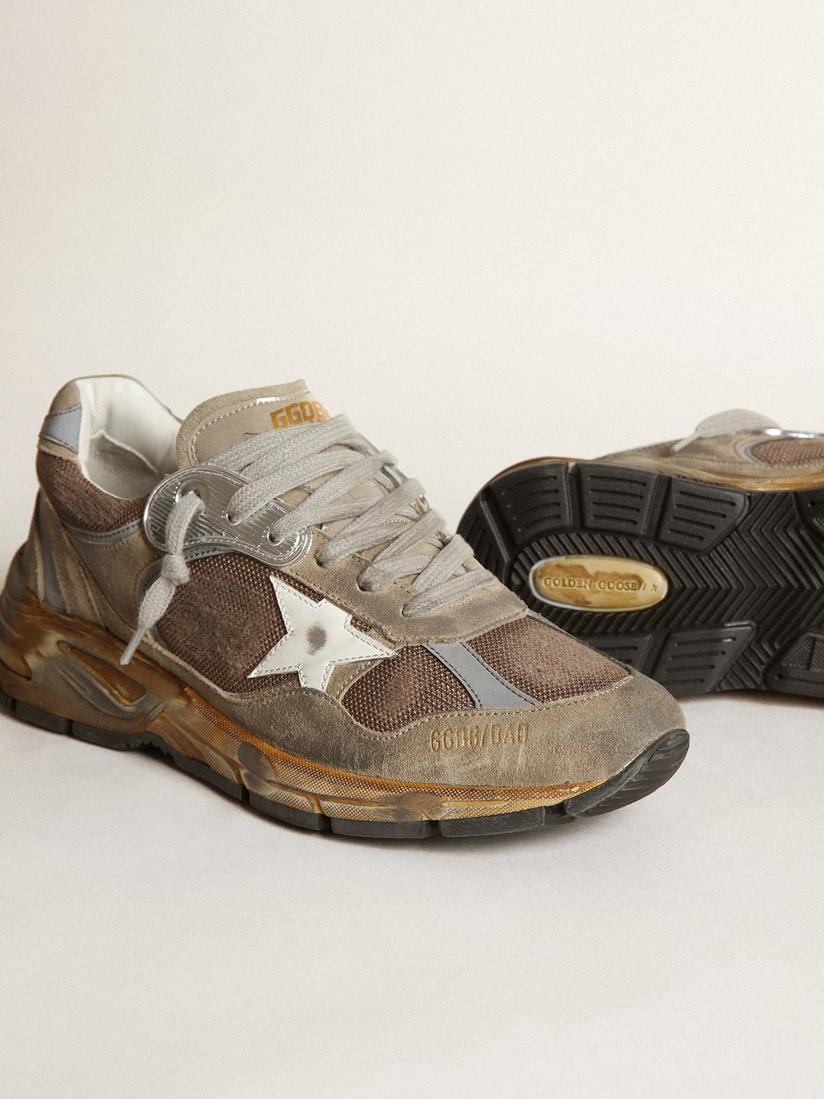 Men's Dad-Star in dove gray mesh and suede