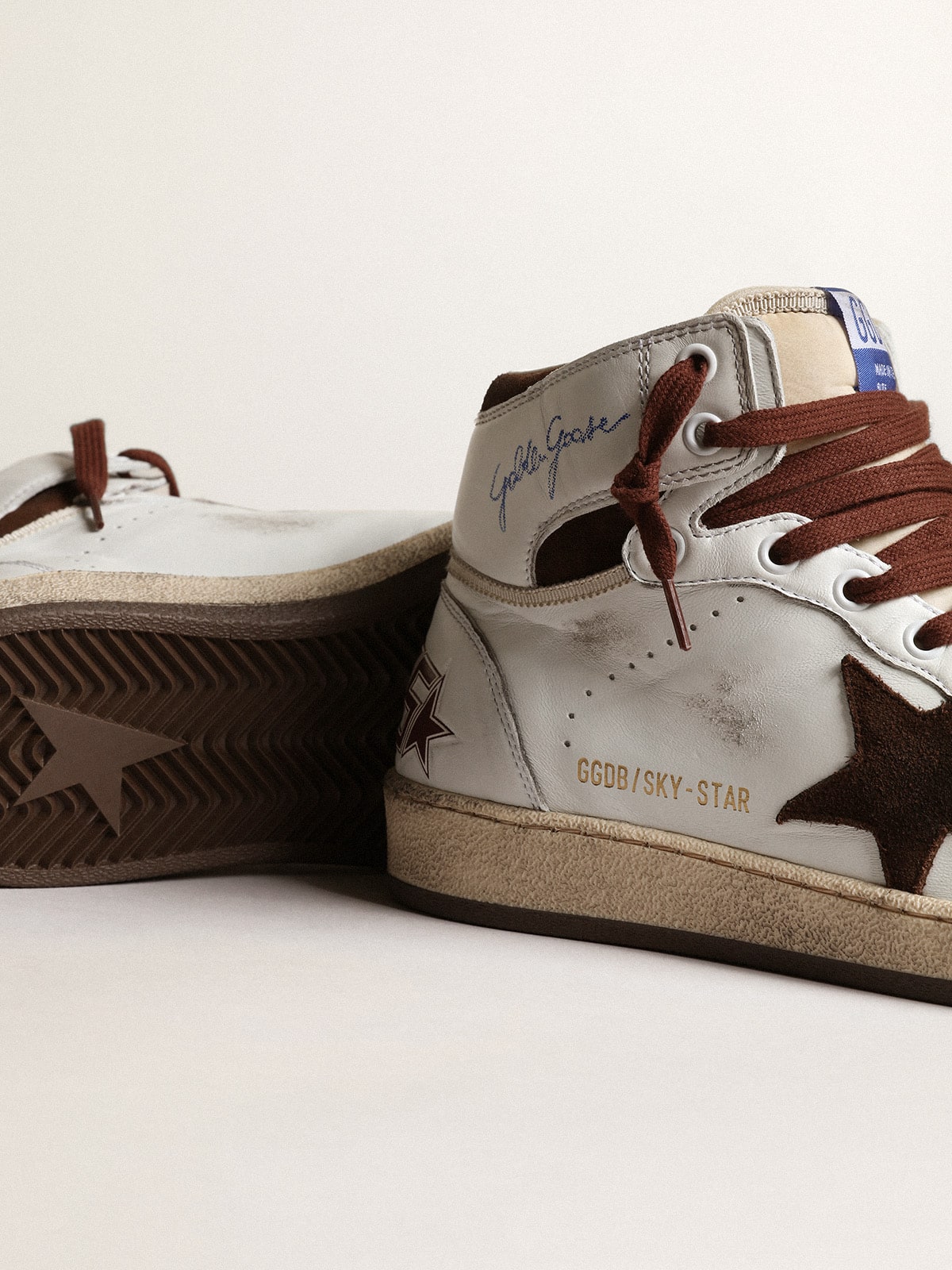 Women's Sky-Star in white nappa leather with chocolate suede star