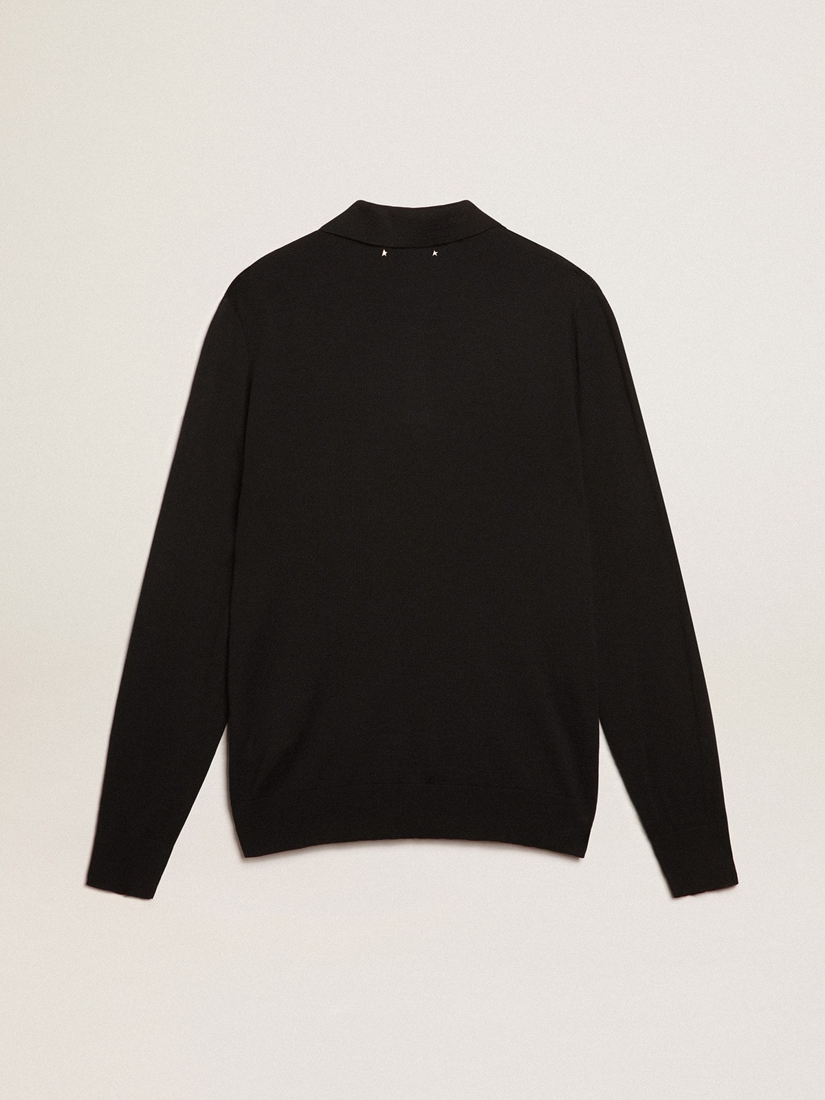 Men's long-sleeved polo shirt in black merino wool