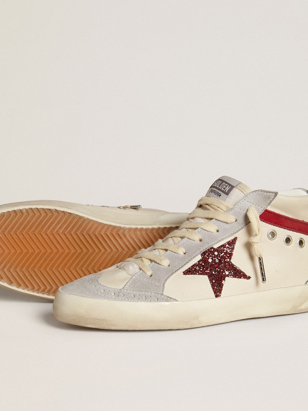 Women's Mid Star in leather with glitter star and red nubuck flash