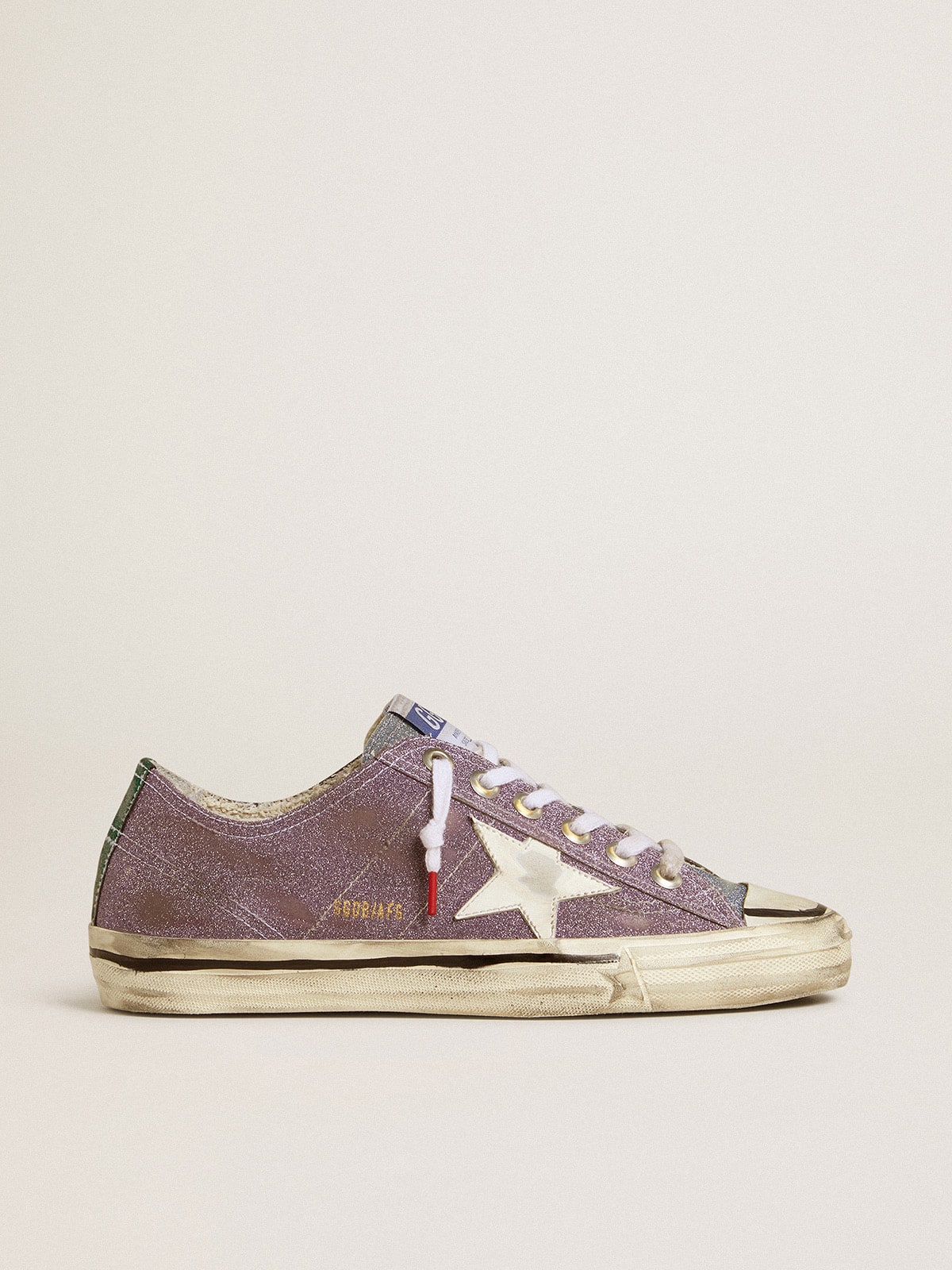 Women's V-Star LAB in lilac leather and glitter with white star and silver glitter tongue