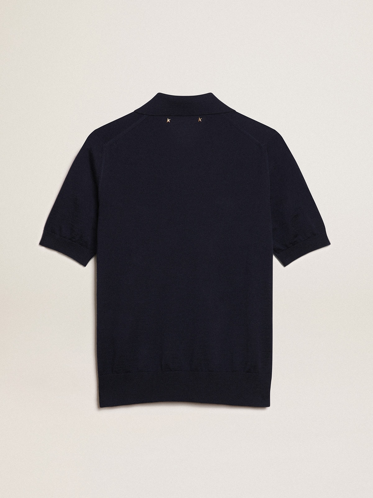 Women's polo shirt in navy-blue merino wool