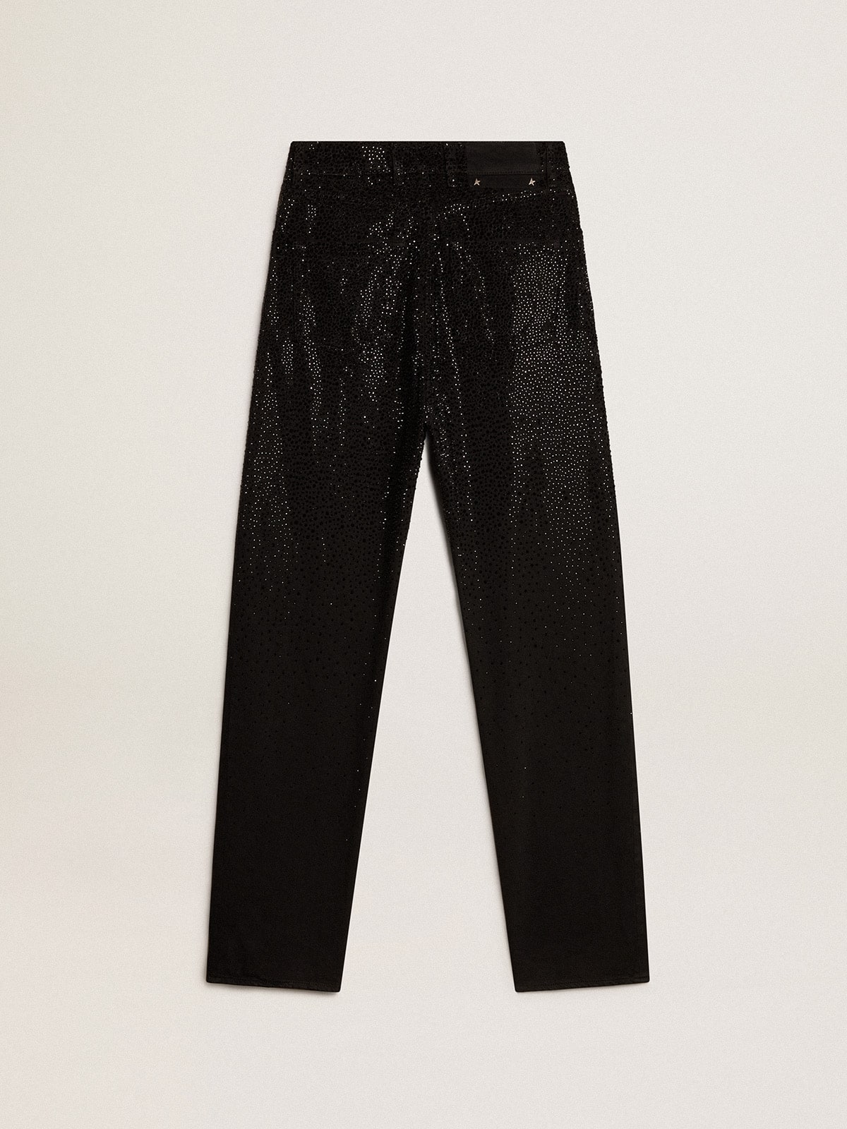 Women's cotton denim pants with shaded-effect crystal decoration