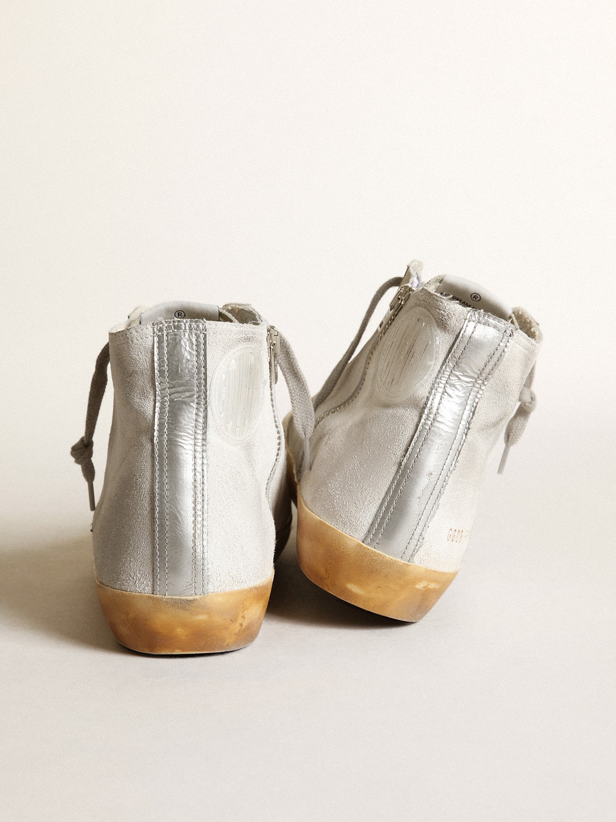 Women's Francy in white suede with black leather star and silver Swarovski crystal tongue