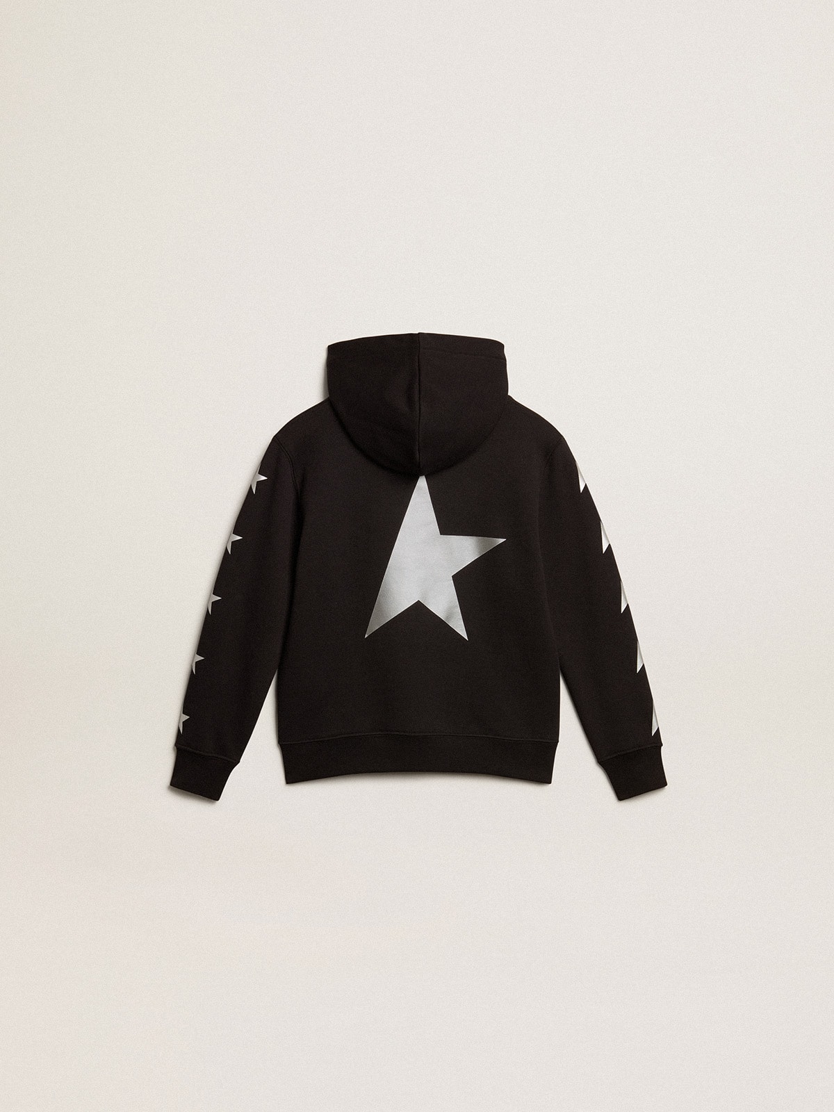 Boys' hooded sweatshirt in black with contrasting silver stars