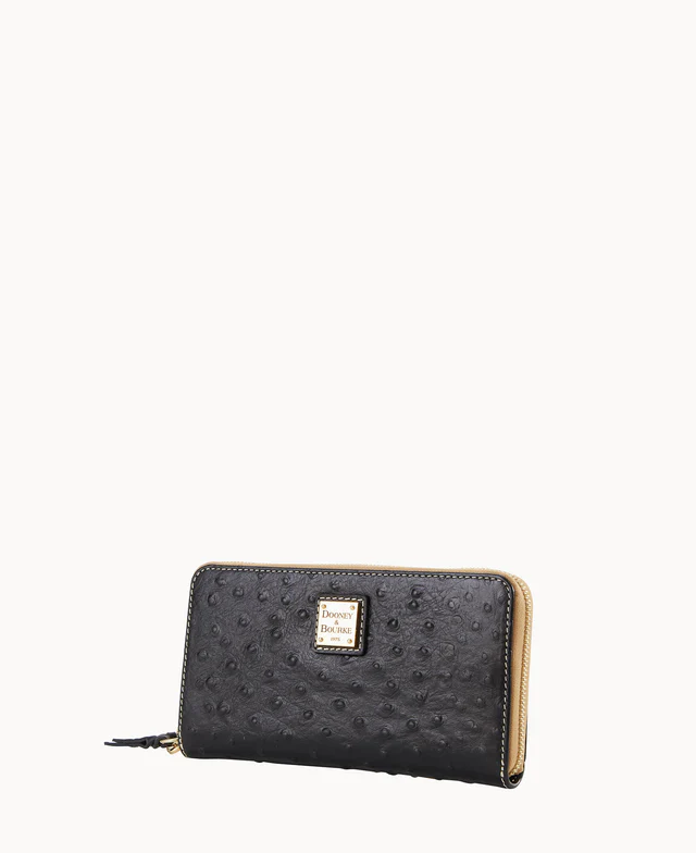 Ostrich Large Zip Around Wristlet