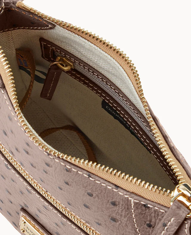 Ostrich Front Zip Crossbody