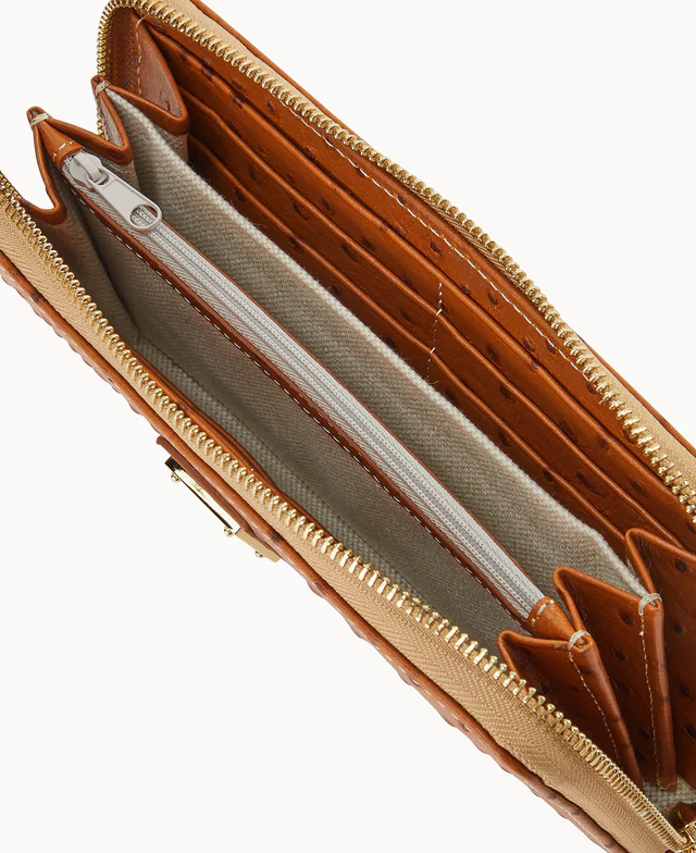Ostrich Large Zip Around Wristlet