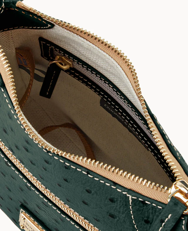 Ostrich Front Zip Crossbody