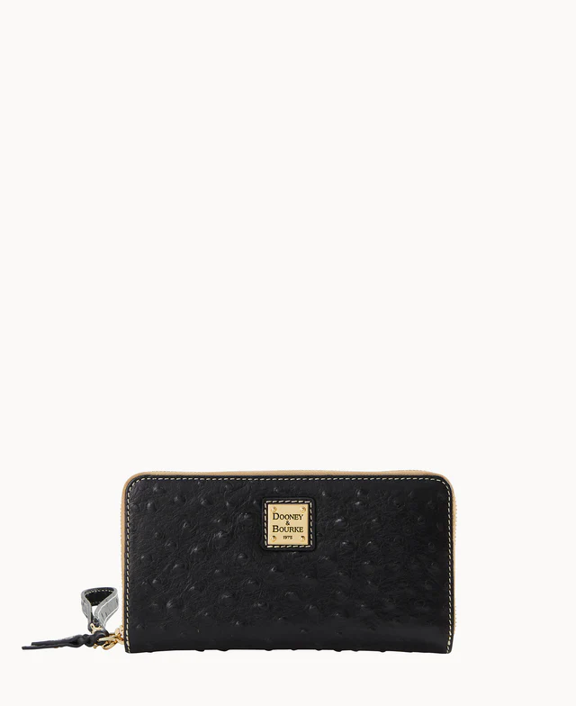 Ostrich Large Zip Around Wristlet