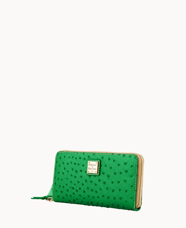 Ostrich Large Zip Around Wristlet