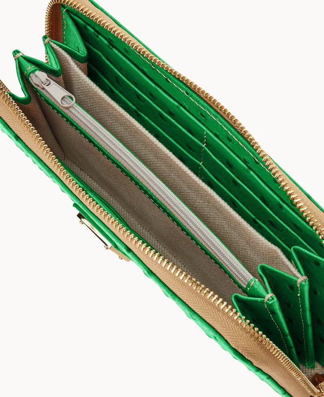 Ostrich Large Zip Around Wristlet