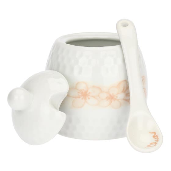 Mini porcelain sugar bowl with teaspoon