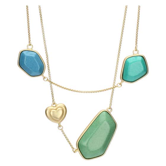 Necklace with stones, four-leaf clover and ceramic heart