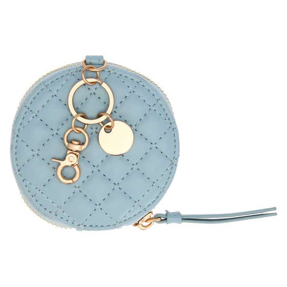 Round key ring with zip in eco-leather, light blue