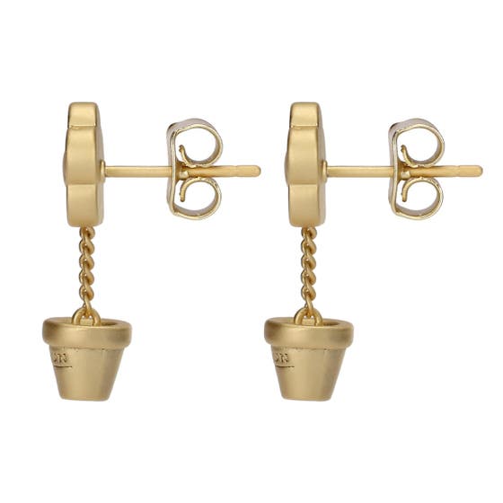 Vase pendant earrings with enamelled flower