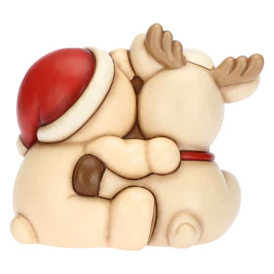 Ceramic Teddy and Robin Reindeer hugging