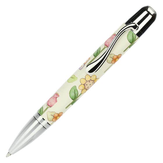 Country ballpoint pen with flowers, tulips and butterflies