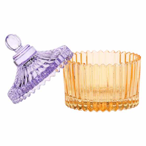 Small gla&szlig; container, orange and purple