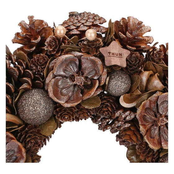 Decorative garland with pine cones and gold balls