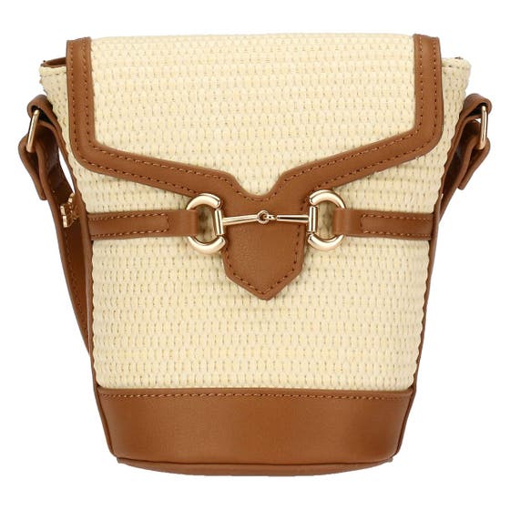 Straw and eco-leather bucket bag