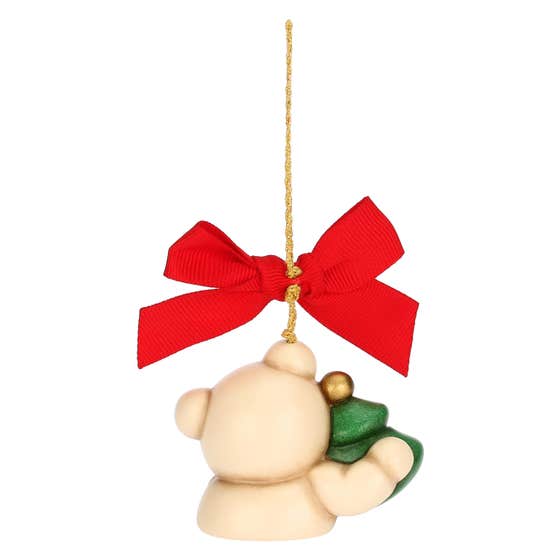 Teddy with Christmas tree ceramic decoration, small