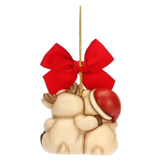 Ceramic Teddy and Robin Reindeer Christmas tree decoration, maxi