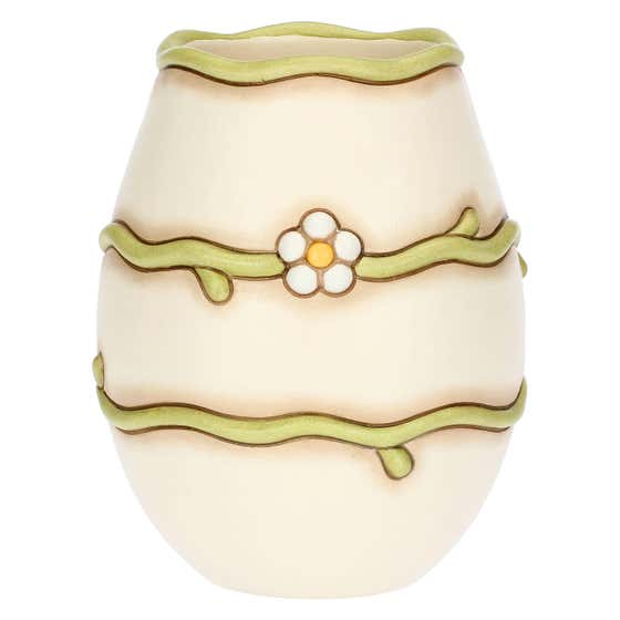 Ceramic vase with daisies and bow, medium