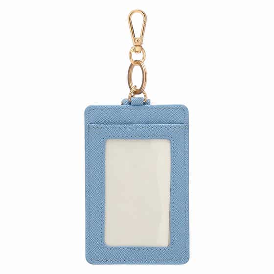 Card holder with hook in eco-leather, light blue