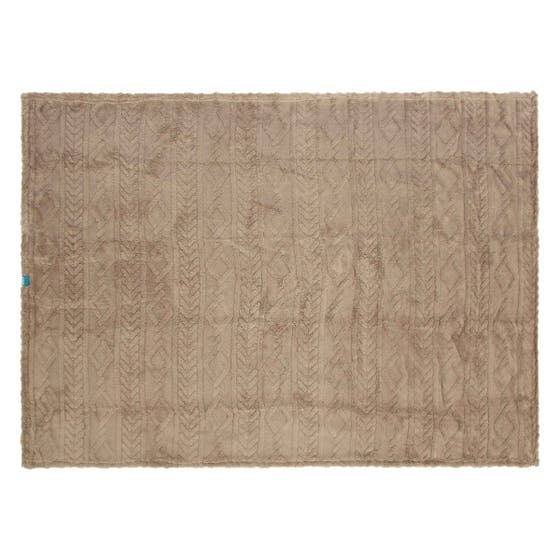 Jacquard coral fleece blanket with faux leather handles