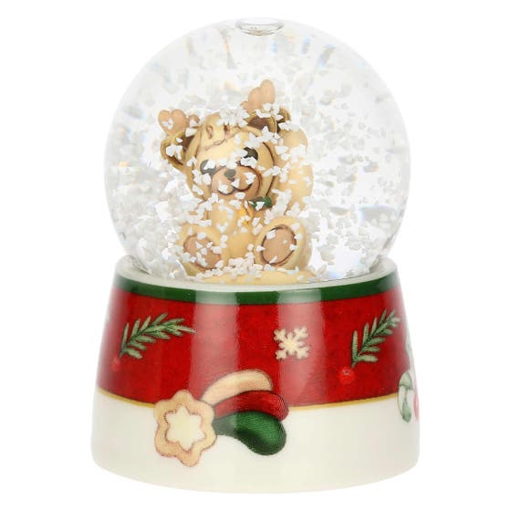 Desideri di Natale resin, ceramic and gla&szlig; snow globe with Teddy dre&szlig;ed as reindeer, small