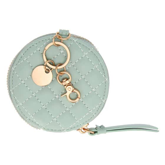 Round key ring with zip in eco-leather, green