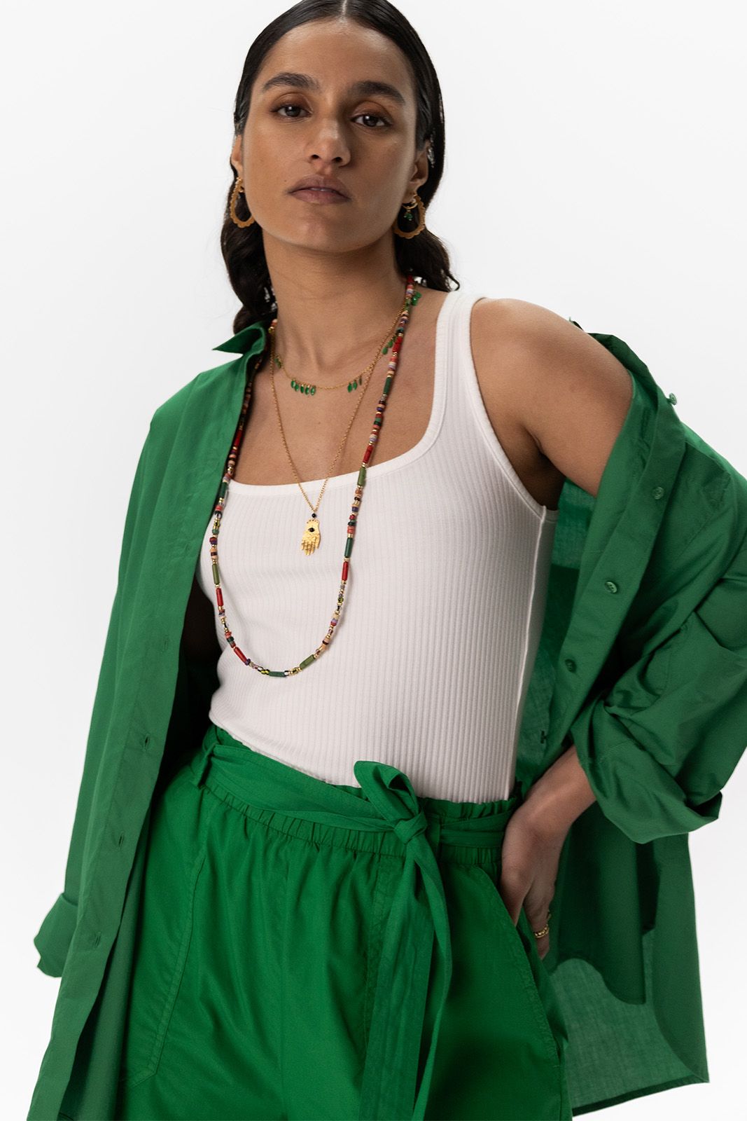 Groene high waist paperbag shorts