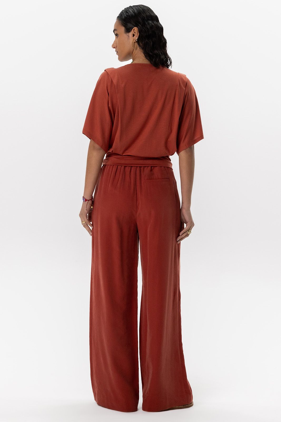 Donkerrode high waist wide leg pantalon
