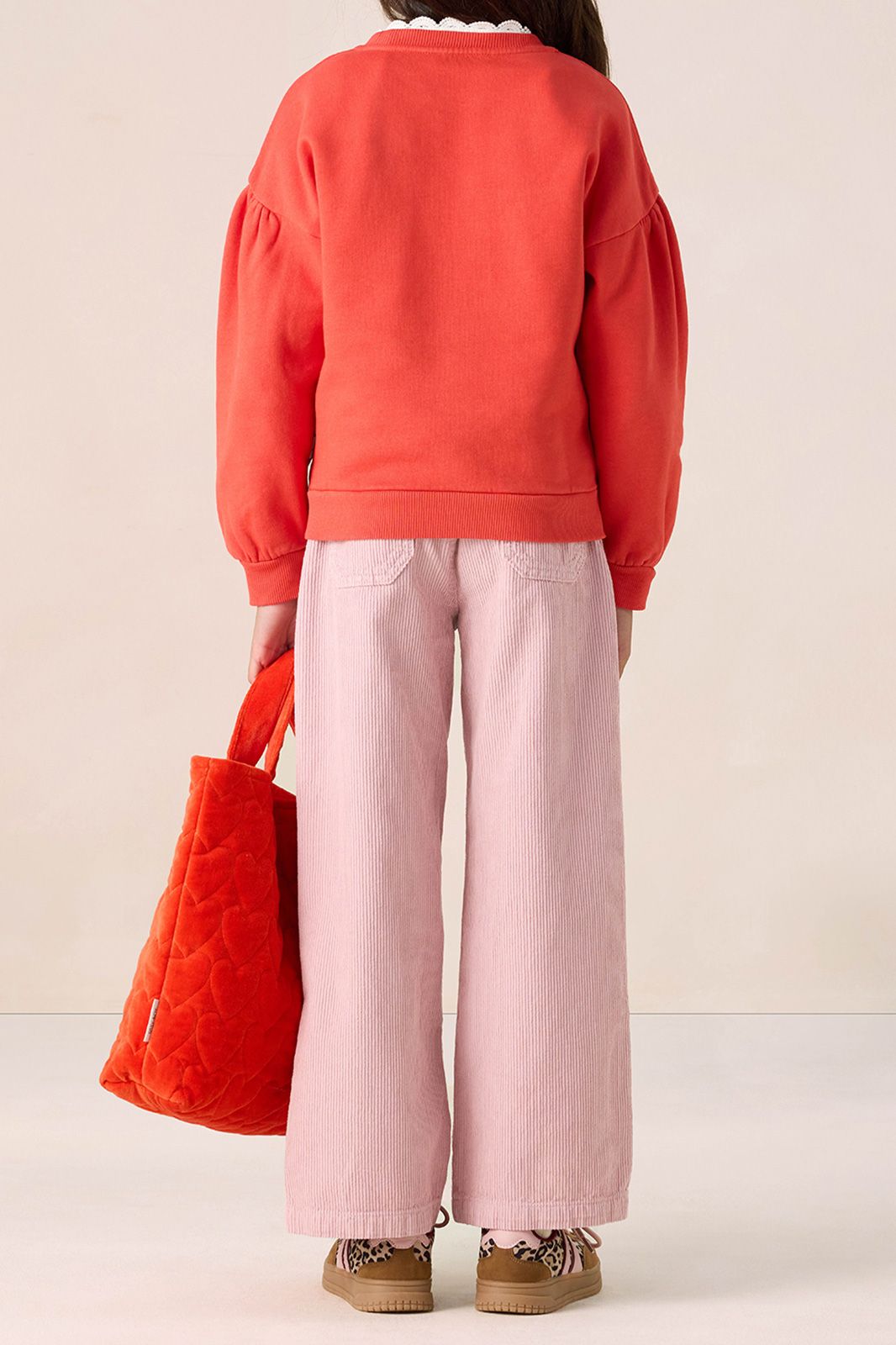 Roze high waist straight leg corduroy broek