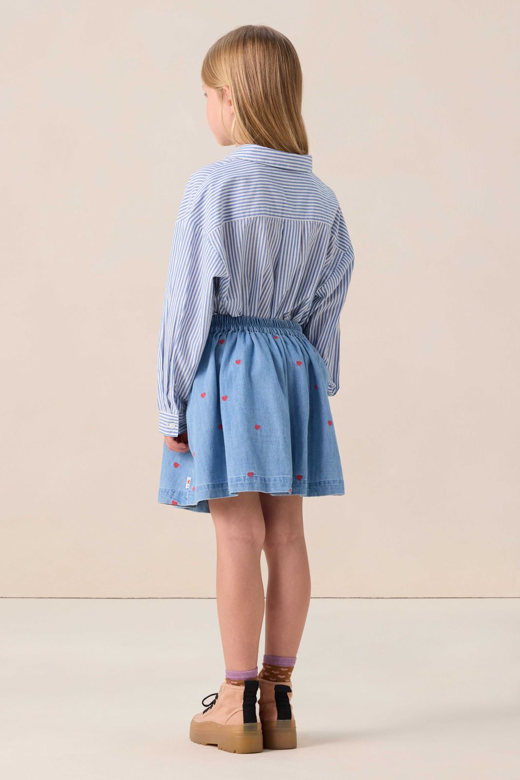 Blauwe denim rok met hartjes embroidery