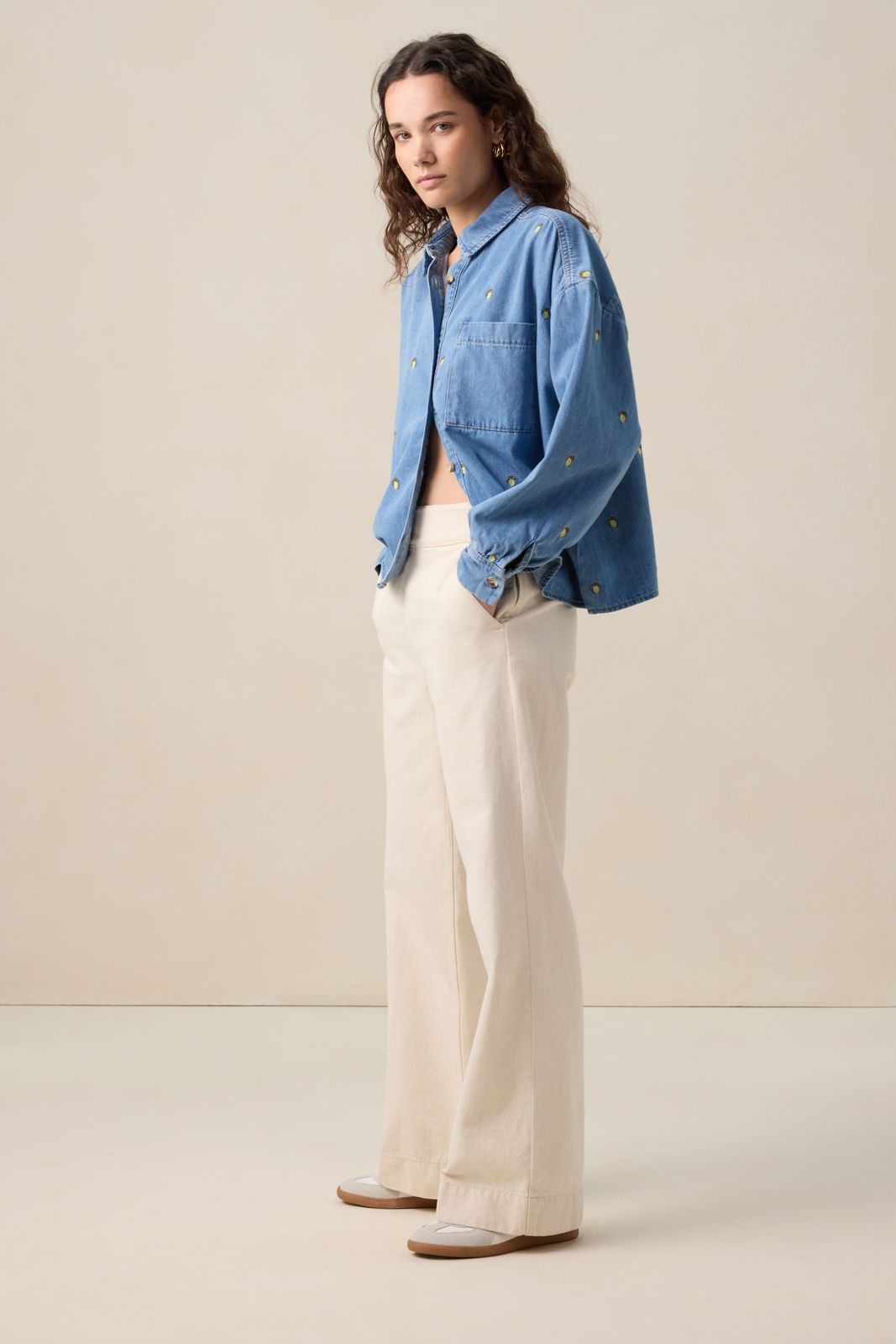 Witte high waist wide leg jeans met rits