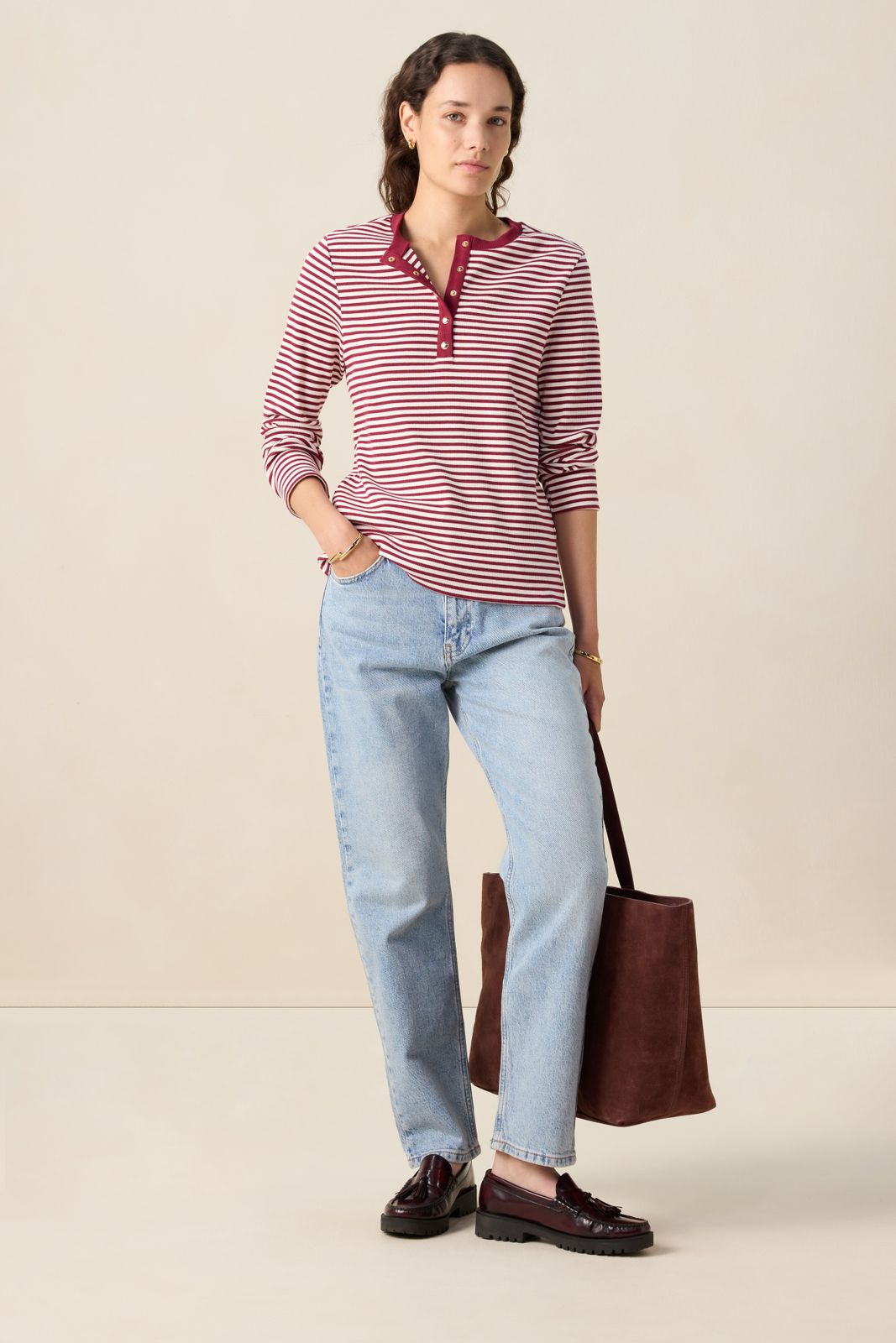 Donkerrode longsleeve met strepen