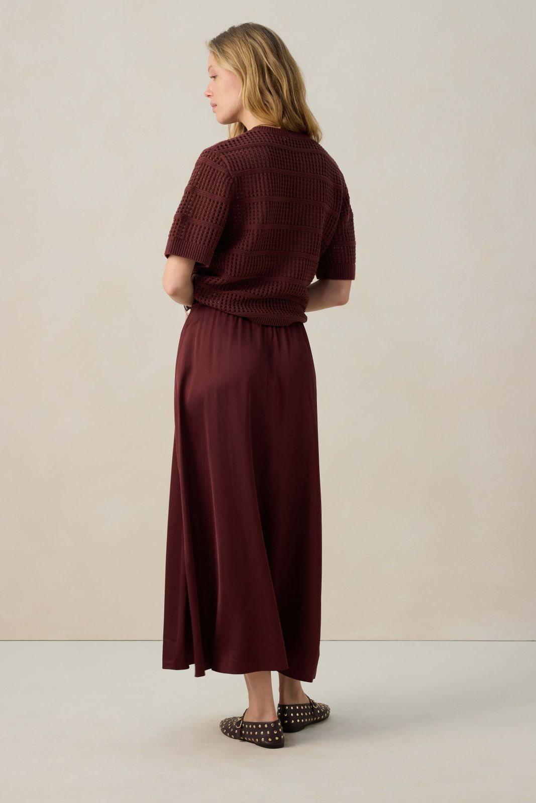 Donkerrode maxi rok met split